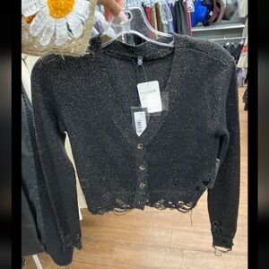 Black and Gold R13 Distressed Baby Button-Up Cardigan